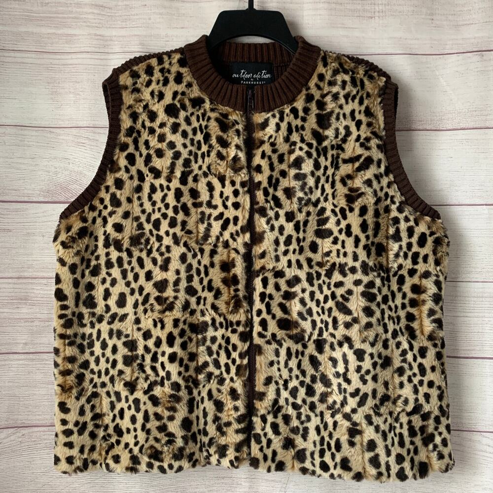 Parkhurst Outdoor Edition Cheetah Print Sweater Vest with Zipper Front Size XL